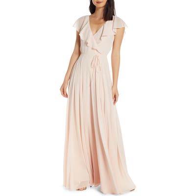 Jenny Yoo Faye Ruffle Wrap Chiffon Evening Dress