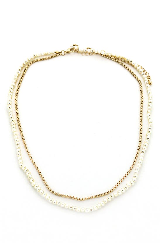 Shop Panacea Imitation Pearl Double Layer Necklace In Gold