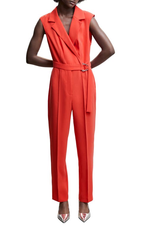 MANGO Belted Wrap Jumpsuit in Coral Red at Nordstrom, Size X-Small
