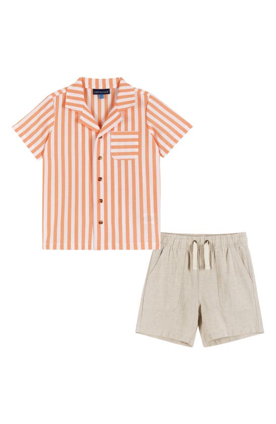 Andy & Evan Kids' Cabana Button-up Shirt & Shorts Set In Orange