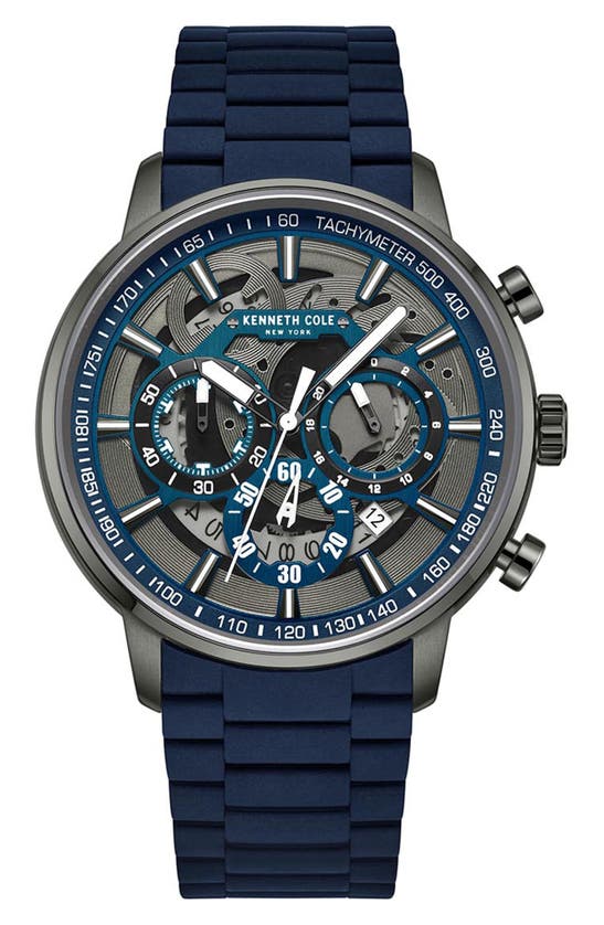 Kenneth Cole Dress Sport Chronograph Silicone Strap Watch, 44mm In Blue
