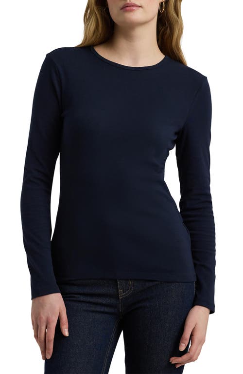 Shop Lauren Ralph Lauren Long Sleeve Cotton Blend Top In Lauren Navy