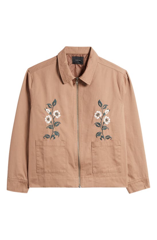 Shop Pacsun Floral Embroidered Cotton Jacket In Desert Taupe