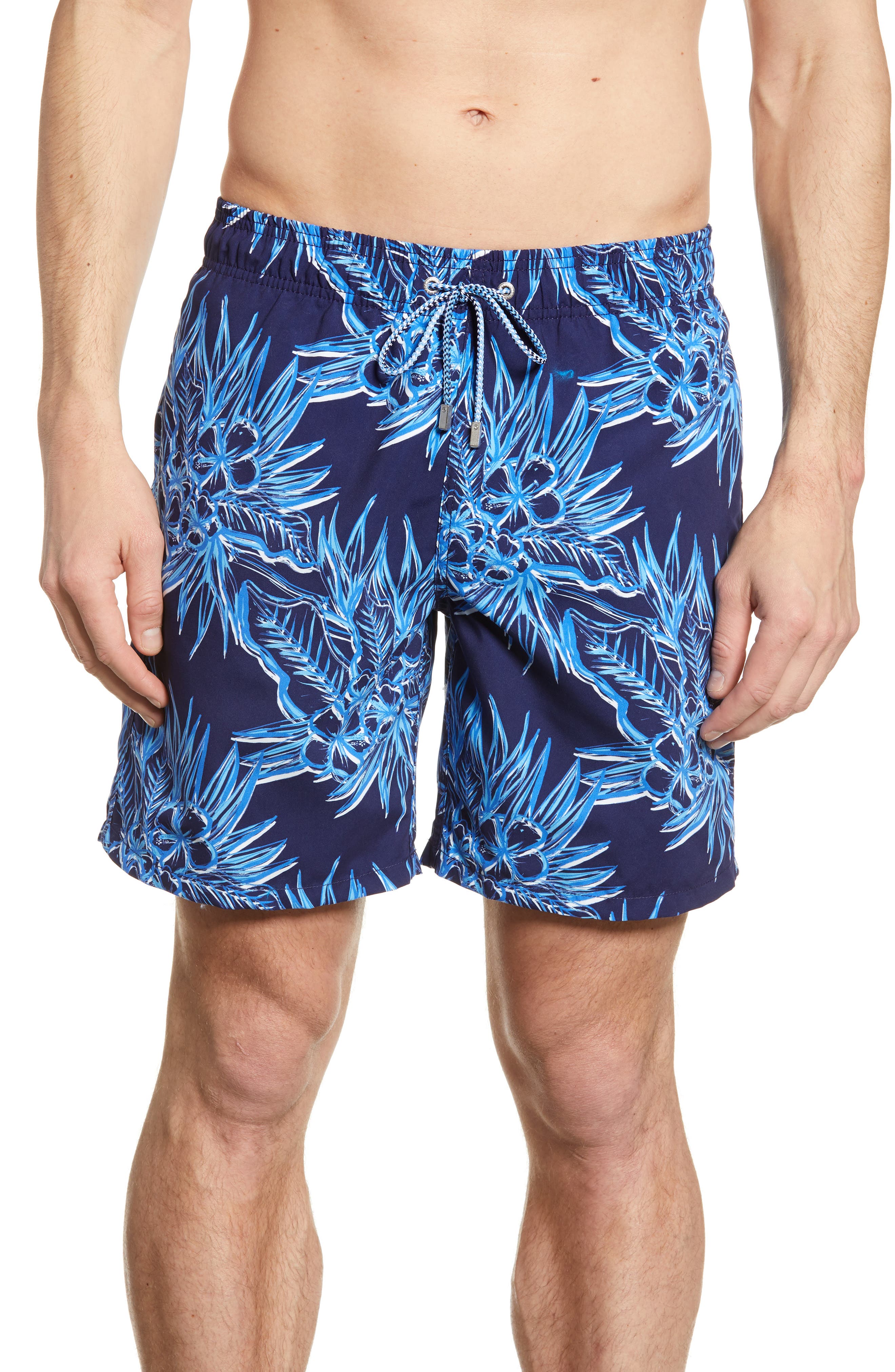 Bugatchi Tropical Print Swim Trunks, Blue