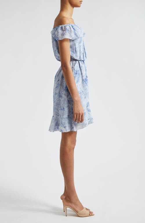 L Agence Leonie Silk Off-the-shoulder Dress In Blue Multi Denim Print