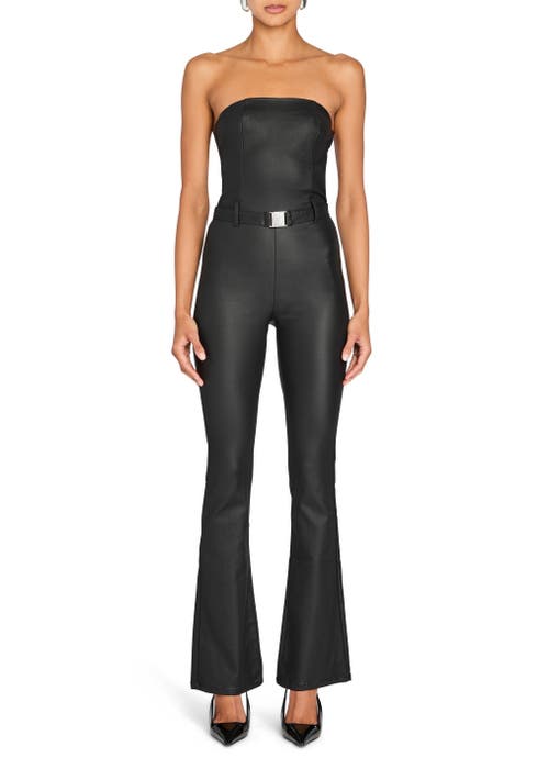 Shop Ser.o.ya Vice Coated Denim Slim Flare Jumpsuit In Coated Black