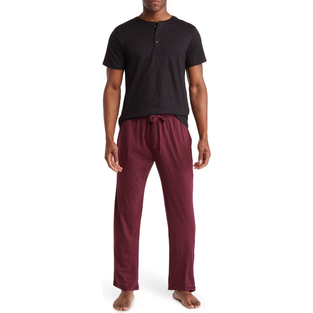 Sleephero Short Sleeve Henley & Pants Pajama Set In Burgundy