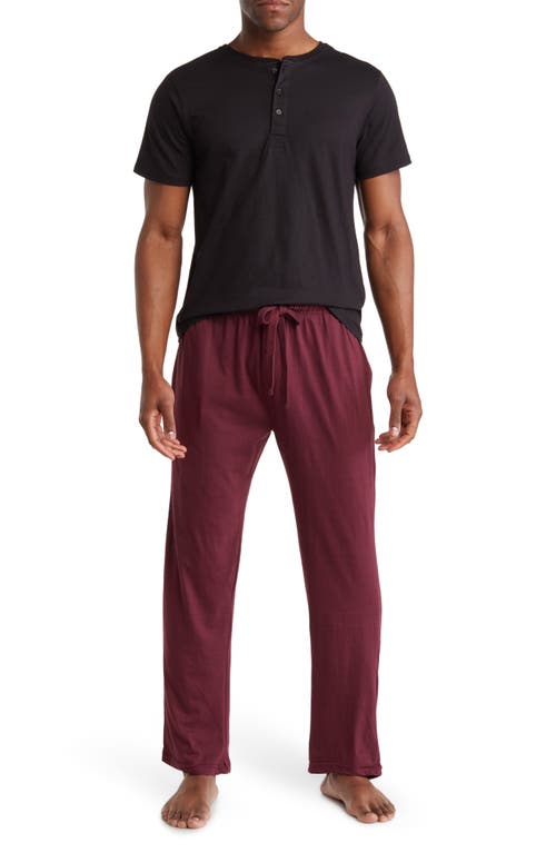 Shop Sleephero Short Sleeve Henley & Pants Pajamas In Maroon W/black