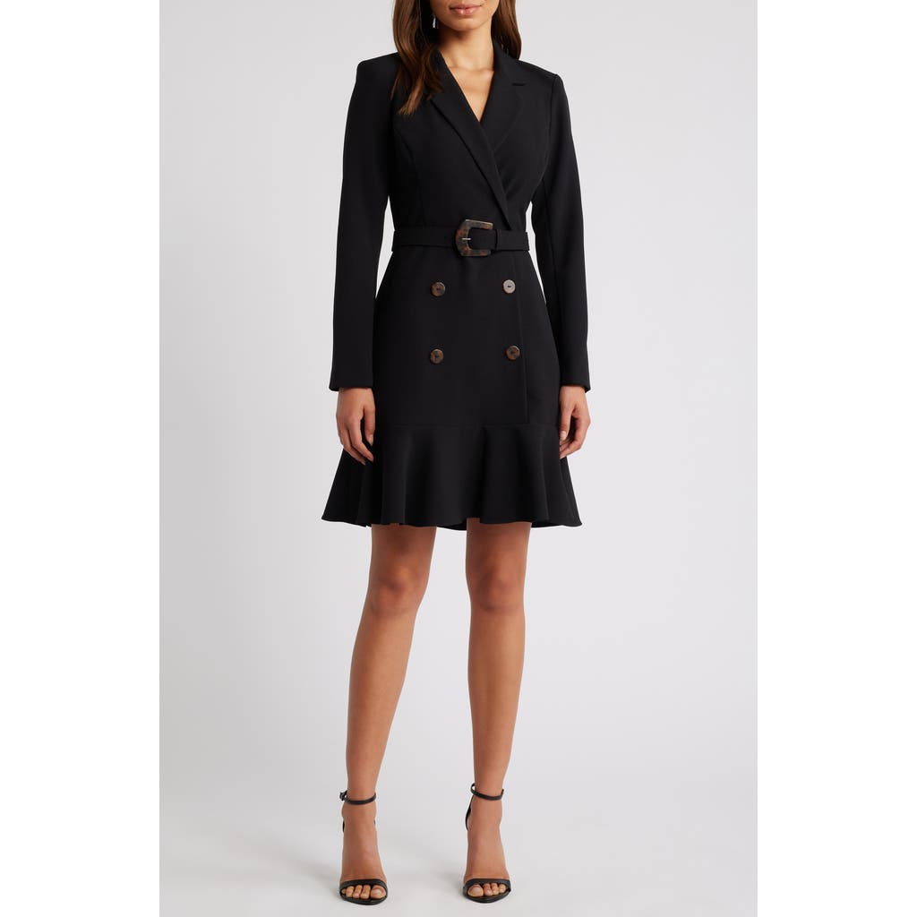 Eliza J Long Sleeve Belted Blazer Dress In Black