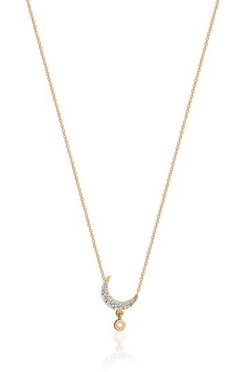 Gabi Rielle 14k Over Silver Cz Mini Moon Necklace In Gold