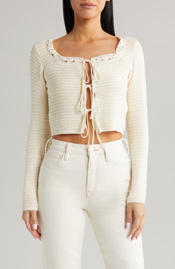 All in Favor Tie Front Cotton Crop Cardigan