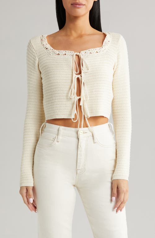All in Favor Tie Front Cotton Crop Cardigan in Ivory at Nordstrom, Size Small