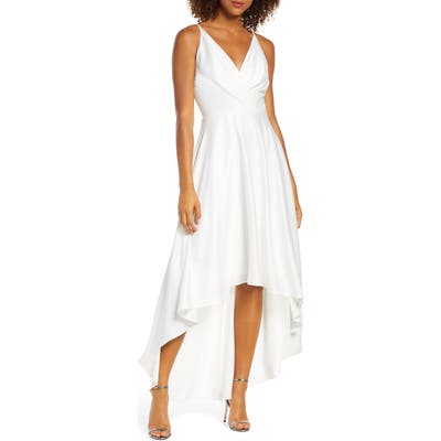 Chi Chi London Kinsley Surplice High/low Satin Gown, White