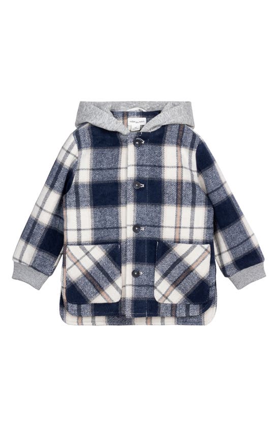 Miles Baby Kids' Plaid Hooded Flannel Shirt Jacket In Blue