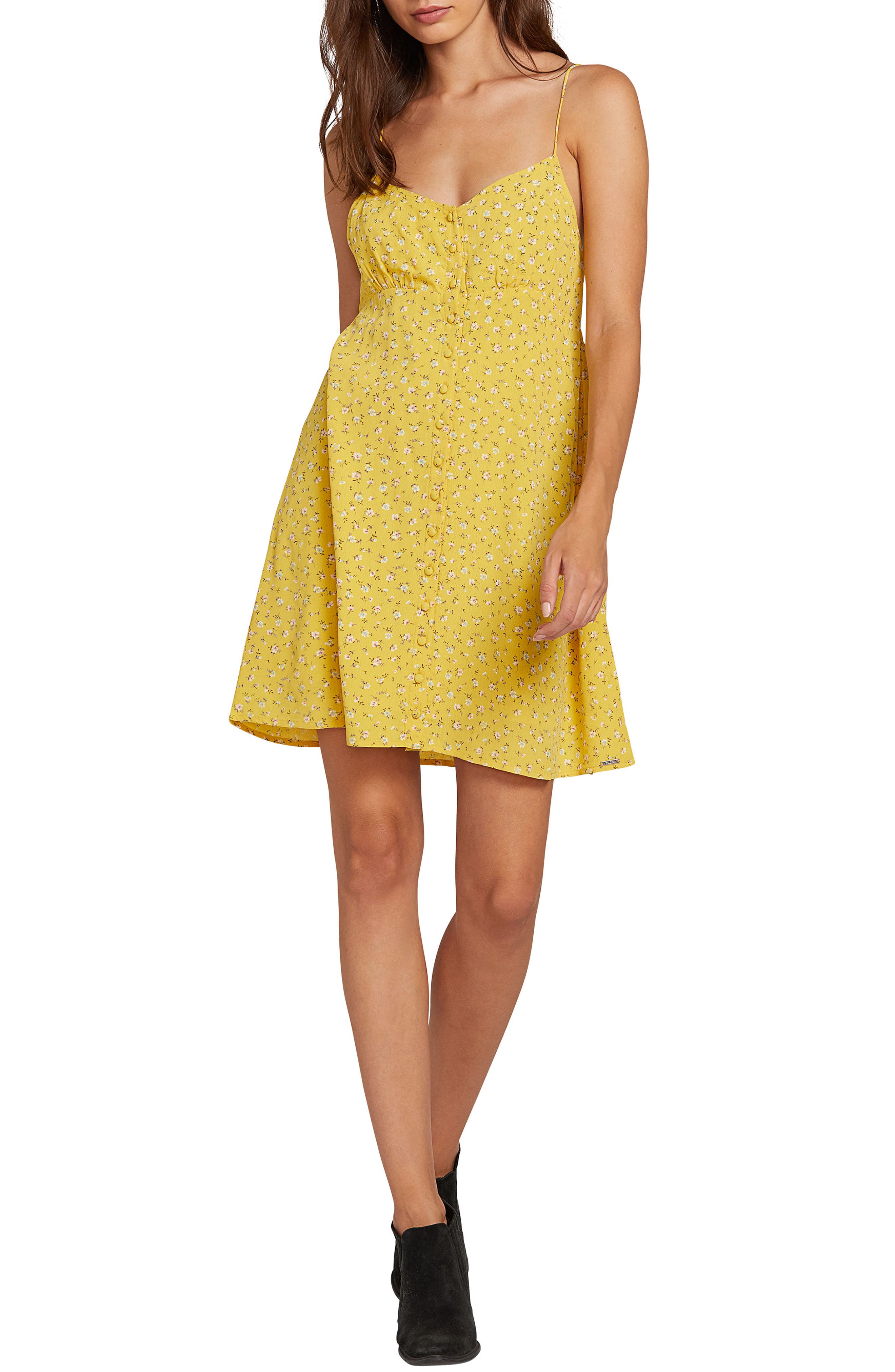 Volcom Hey Bud Print Sundress, Yellow