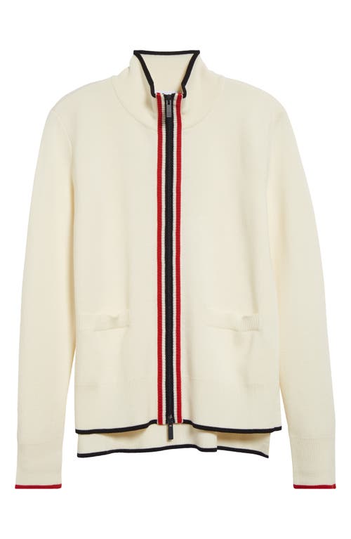 Shop Thom Browne Tricolor Trim Virgin Wool Zip-up Cardigan In White