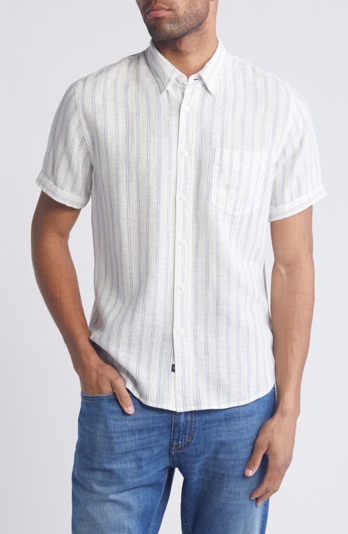 Shop Rails Regular Fit Carson Linen Blend Short Sleeve Button-up Shirt In Atwater Stripe Ivory