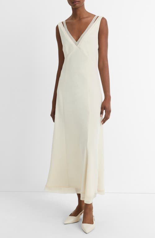 Shop Vince Faux Leather Trim Chiffon Dress In Light White Sand