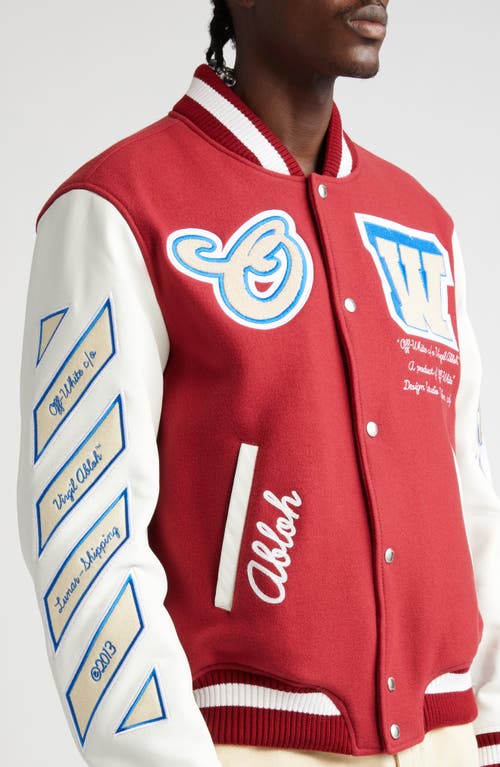 Shop Off-white Onthego Leather & Wool Blend Varsity Jacket In Red/off White