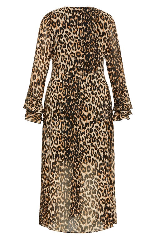 Shop City Chic Print Tie Waist Long Sleeve Maxi Dress In Luxe Animal