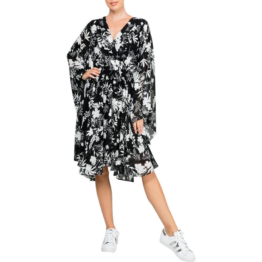 Meghan La Sunset Long Sleeve Minidress In Dahlia Black