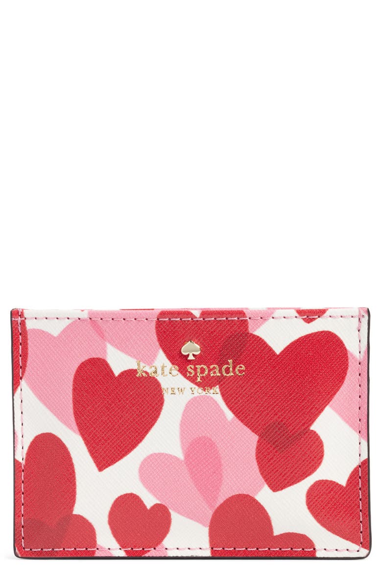 KATE SPADE NEW YORK yours truly faux leather card case, Main, color, HEART PARTY