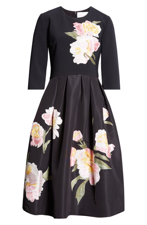 Carolina Herrera Floral-embroidered Dress In Black Multi