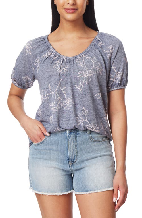 Masha Burnwash Shirred Top in Grisaille Etched Floral