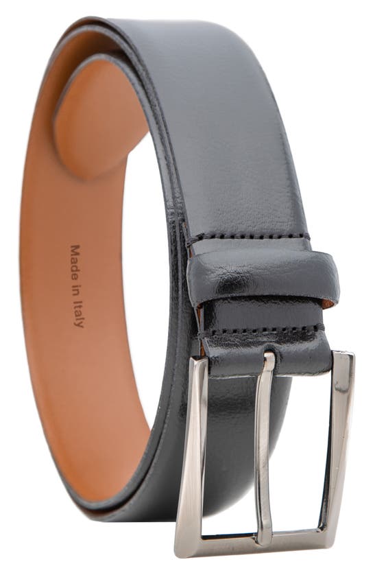 Made In Italy Soft Pebble Grain Leather Belt In Black