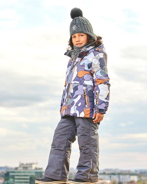 Shop Deux Par Deux Boy's Two Piece Snowsuit Solid Pant And Print Jacket Dark Gray Camo In Ebony