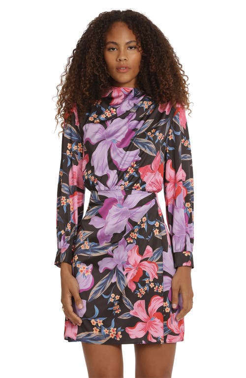 Shop Donna Morgan For Maggy Floral Long Sleeve Minidress In Black/lilac
