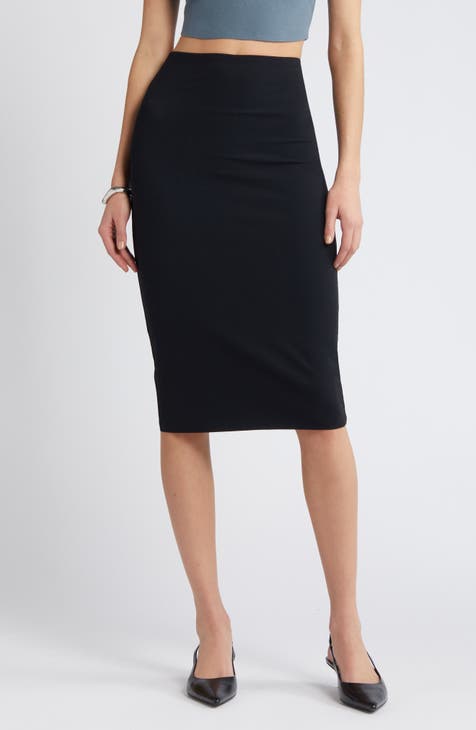 Spanx Size S Black Rayon Blend Stretch Pencil Knee Length Skirt