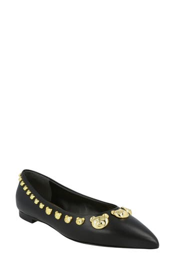 Moschino Teddy Stud Flats In Black