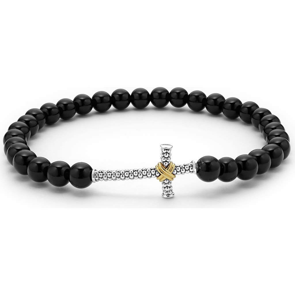 Lagos Anthem Cross Onyx Bead Stretch Bracelet In Onyx
