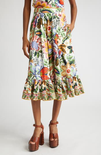 Etro Bouquet Pleated Tiered Cotton Poplin Midi Skirt | Nordstrom
