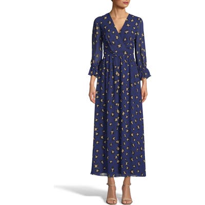 Tahari Leopard Print Faux Wrap Chiffon Maxi Dress, Blue