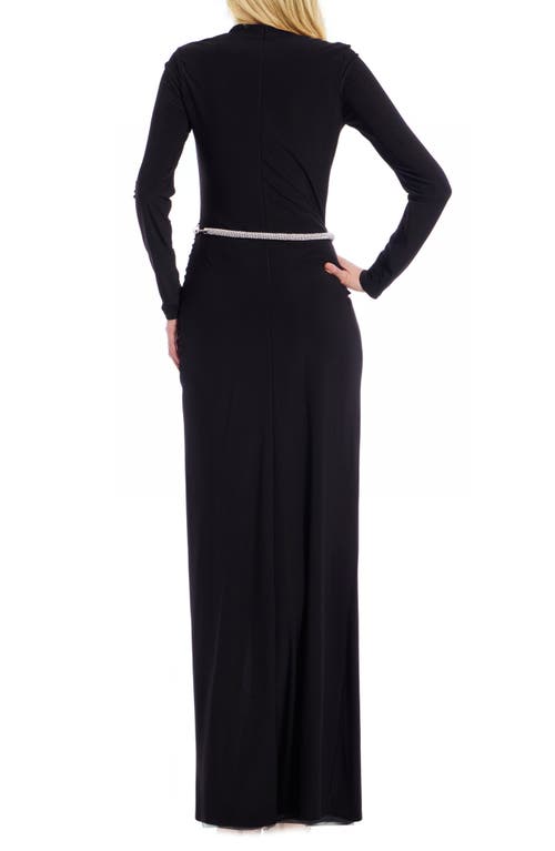 Jewel Badgley Mischka Mock Neck Long Sleeve Belted Dress In Black