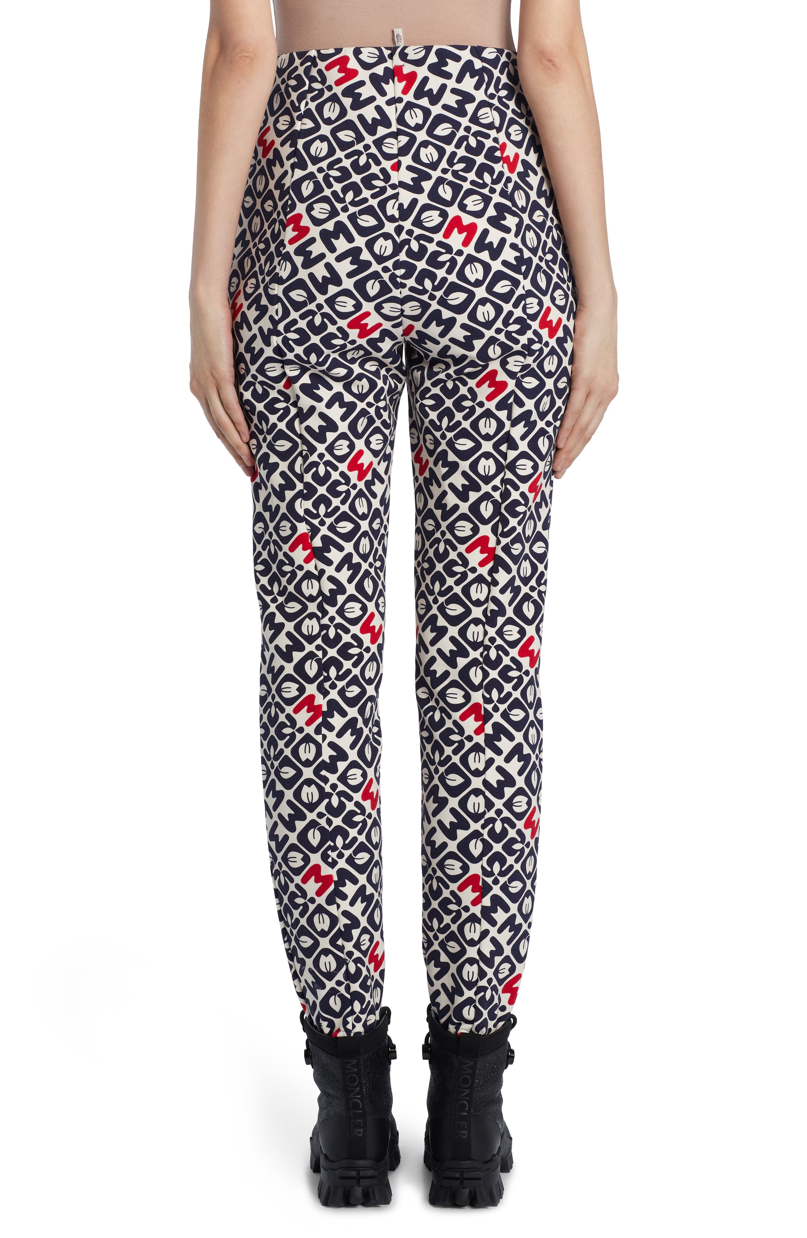 Moncler Grenoble White and Blue Leggigns with Allover Print