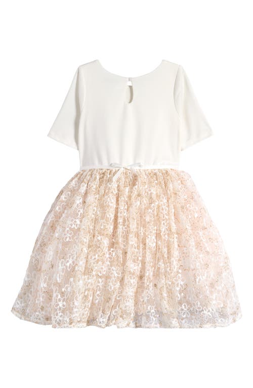 Zunie Kids' Ponte Sequin Party Dress In Ivory/gold