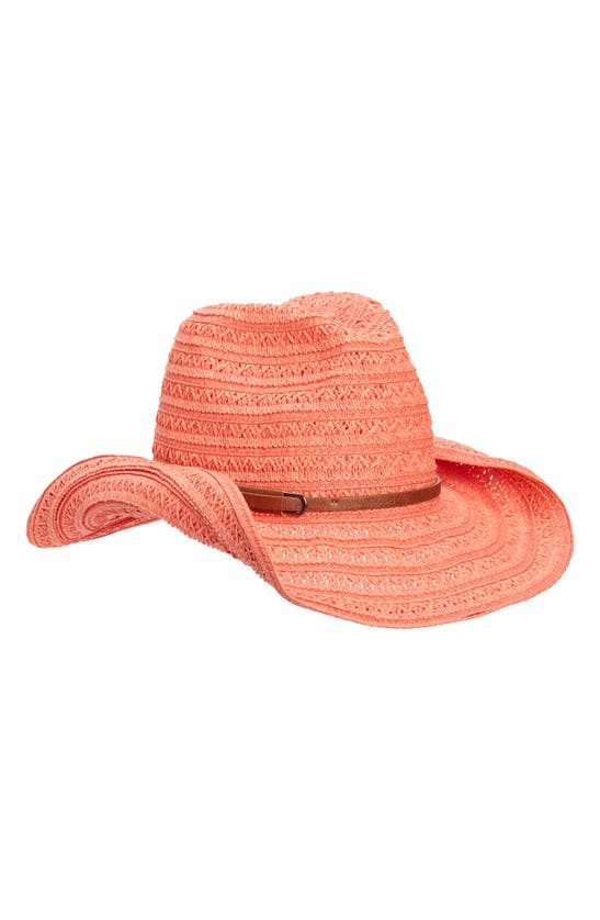 Shop Vince Camuto Open Weave Cowgirl Hat In Coral