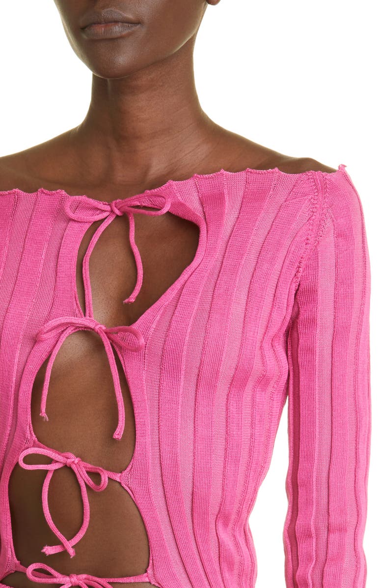 A. Roege Hove Ara Ribbed Off the Shoulder Cotton Blend Cardigan ...