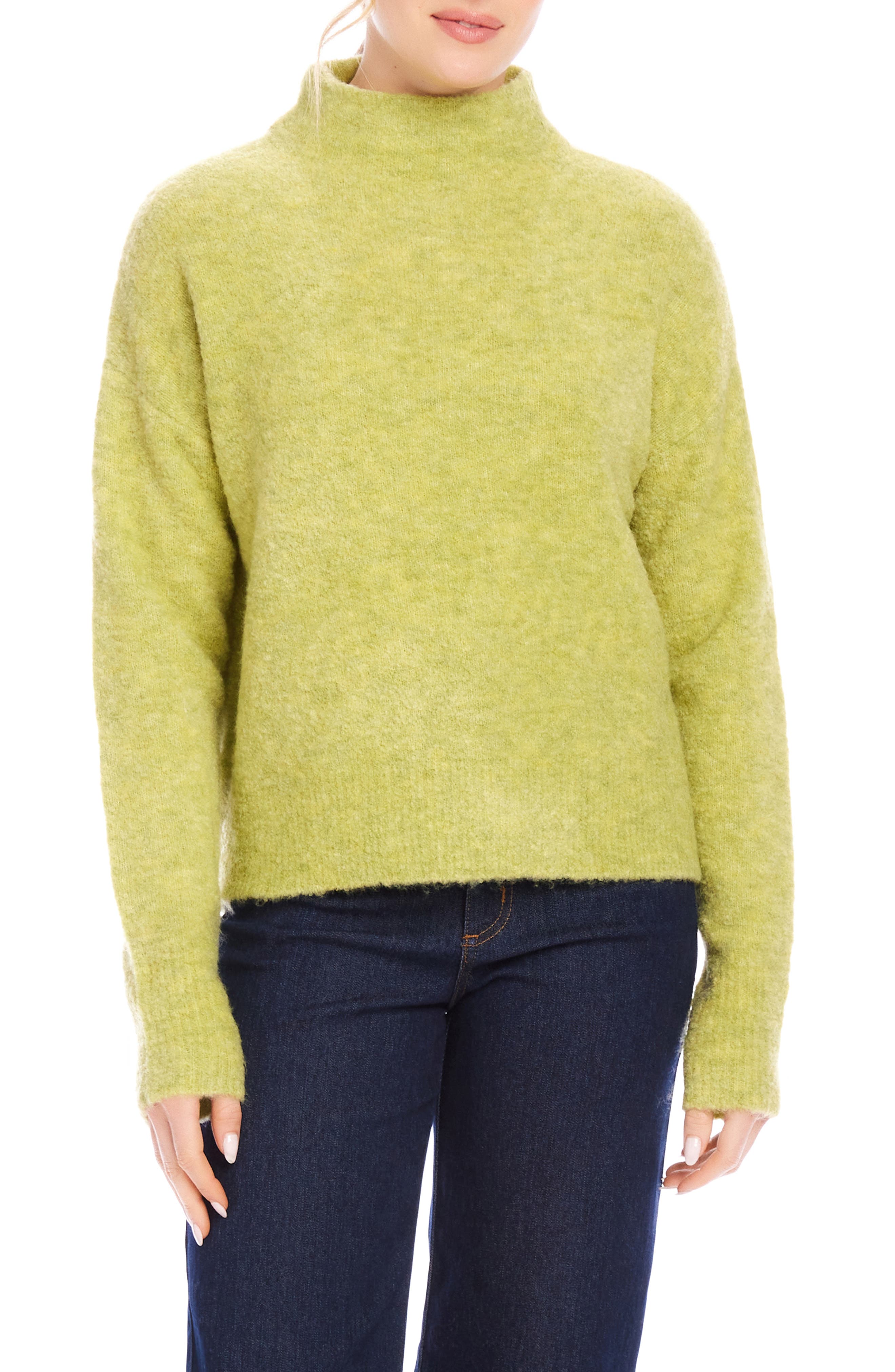 Karen Kane Funnel Neck Bouclé Sweater in Moss 