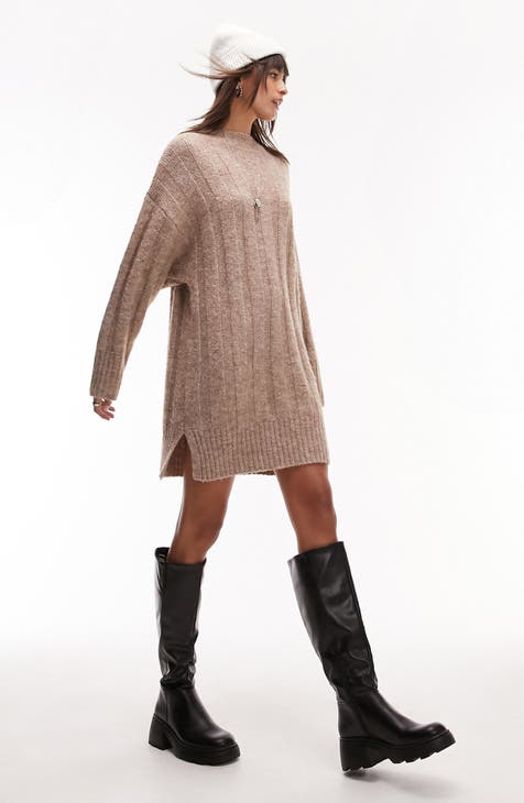 Topshop Rib Long Sleeve Shift Sweater Dress | Nordstrom