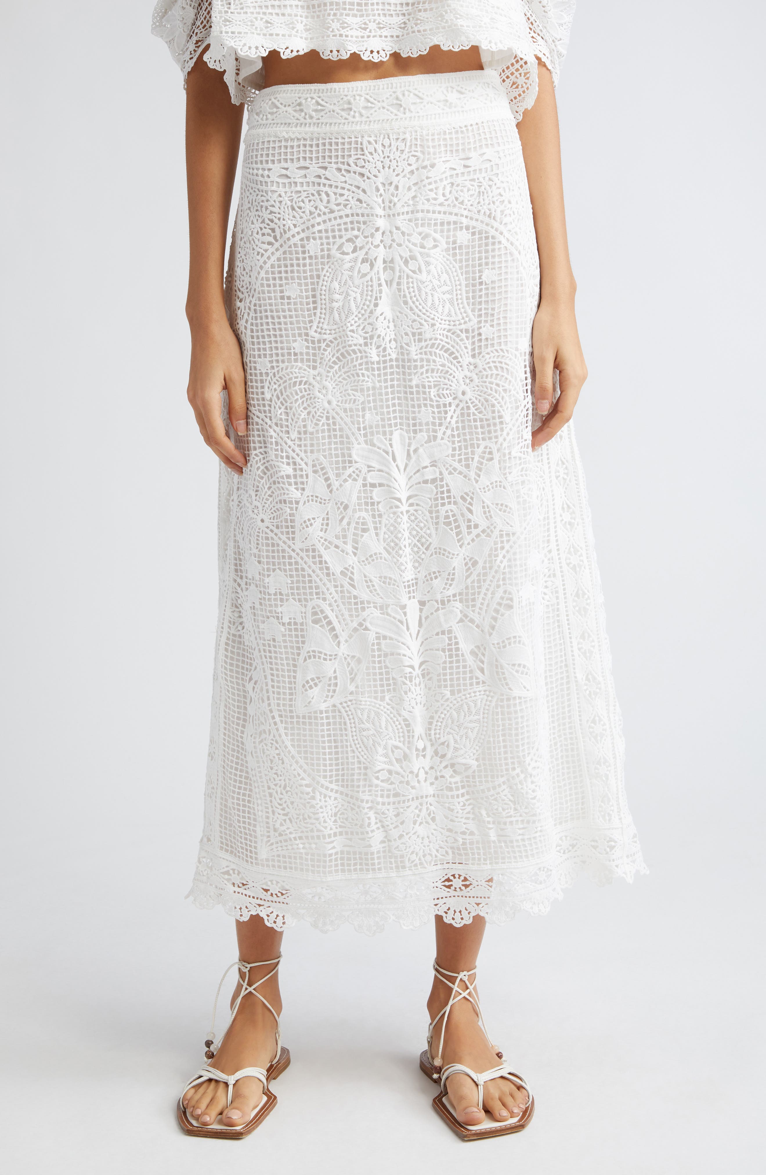 Linen lace midi skirt