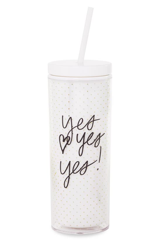 Shop Kate Spade Yes Tumbler With Straw In Gold