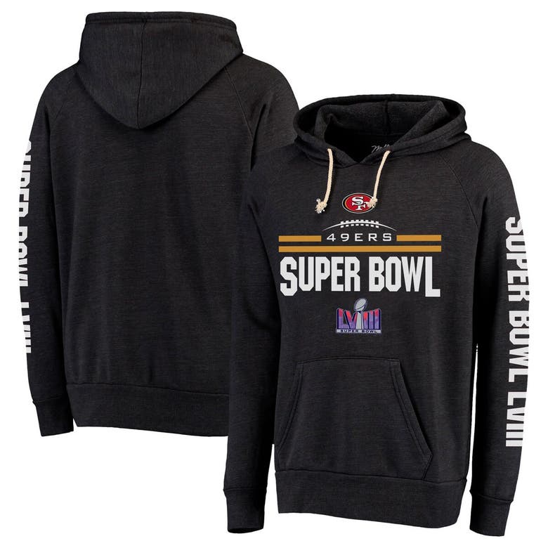 Shop Majestic Threads  Heather Black San Francisco 49ers Super Bowl Lviii Tri-blend Pullover Hoodie