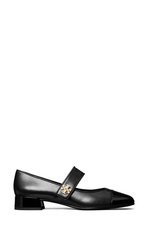 Tory Burch Mary Jane Cap-toe Leather Ballerina Flats In Perfect Black/perfect Black