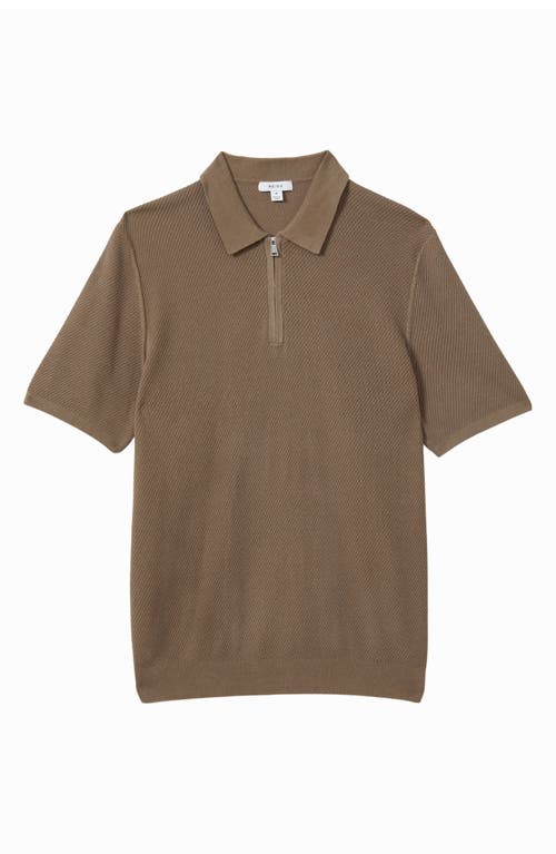 Shop Reiss Ivor Textured Half Zip Polo Sweater In Camel