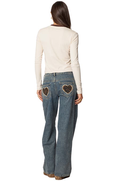 Edikted Leopard Heart Wide Leg Jeans In Blue-washed