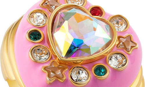 Shop July Child Cosmic Girl Heart Ring In Gold/pink Enamel/swarovski